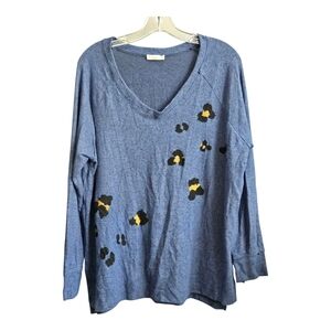 Maronie Animal Print Soft Knit Long Sleeve Sweater Top, Blue, Size Large